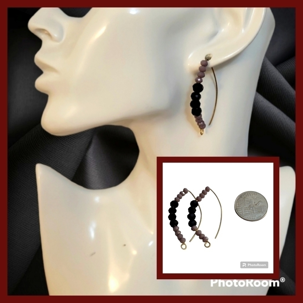 3/$25 Handmade Purple and Black Chinese Crystal Beaded Hoop Earrings